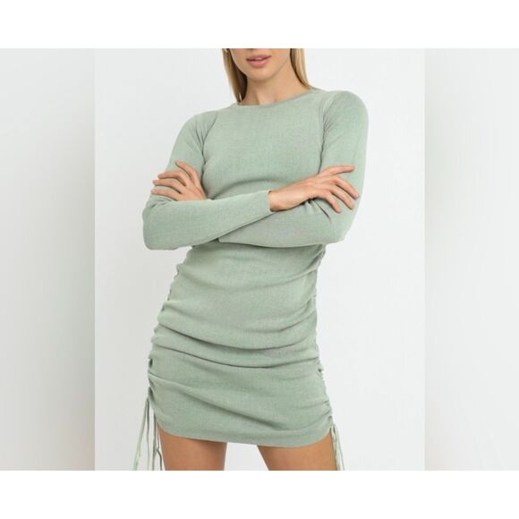 REVOLVE/Lioness Military Mind's Long Sleeve Ruched Knit Mini Bodycon Dress - Picture 1 of 5